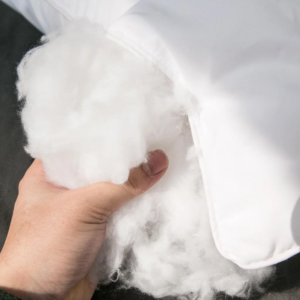 Close-up of down alternative pillow showing soft breathable fabric