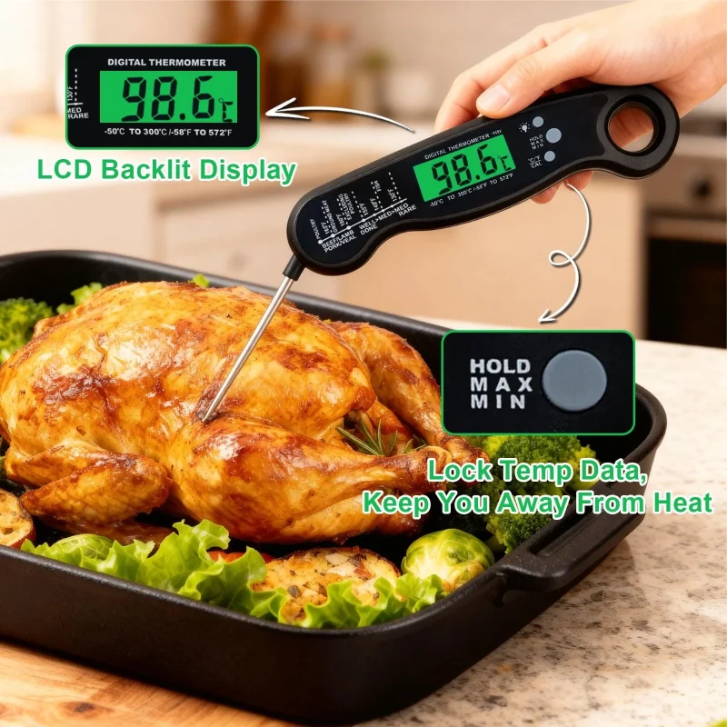 Digital meat thermometer for accurate cooking temperature